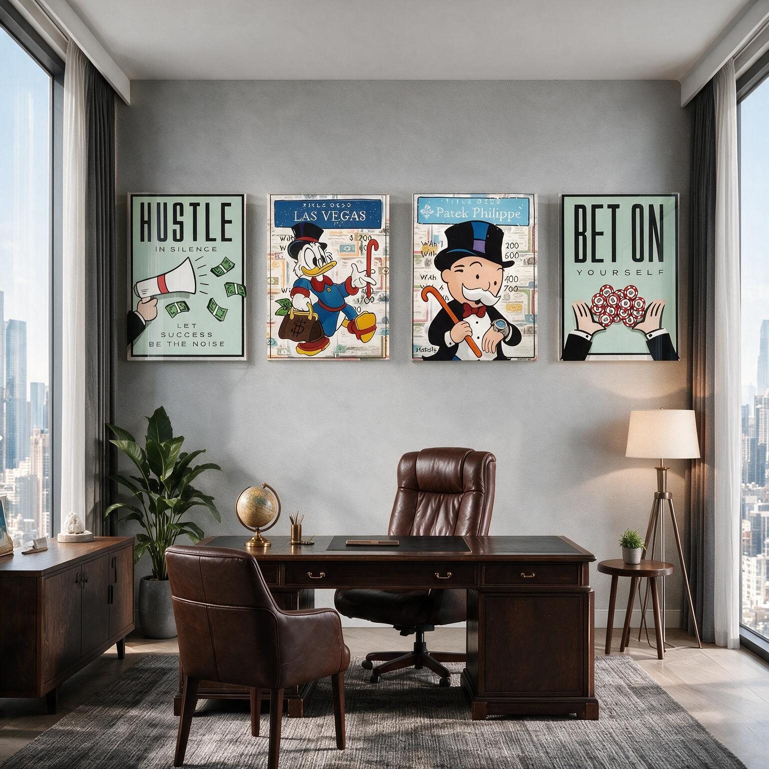 Wall art framed in a luxury executive office