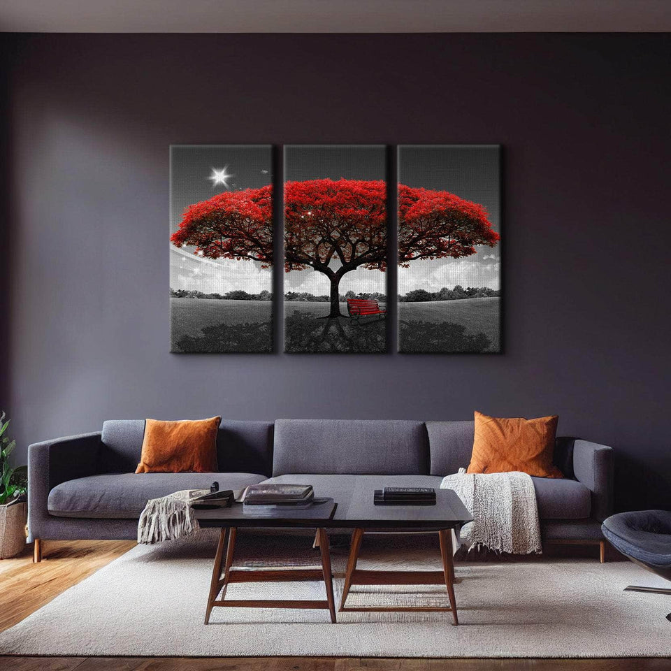 Autumn Red Tree Wall Art Canvas Freaks