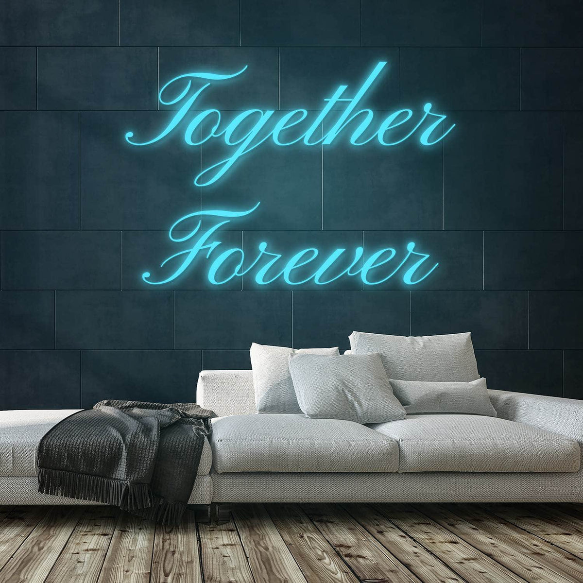 Together Forever Neon Sign — Light Blue neon (room)