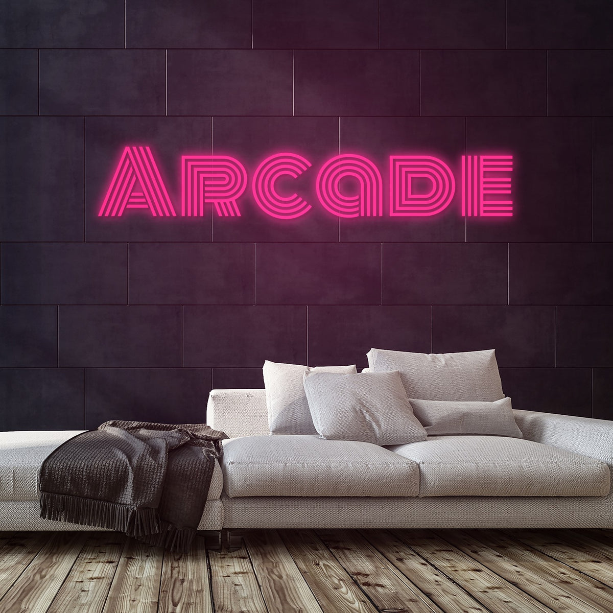 Arcade Neon Sign — Pink neon (room)