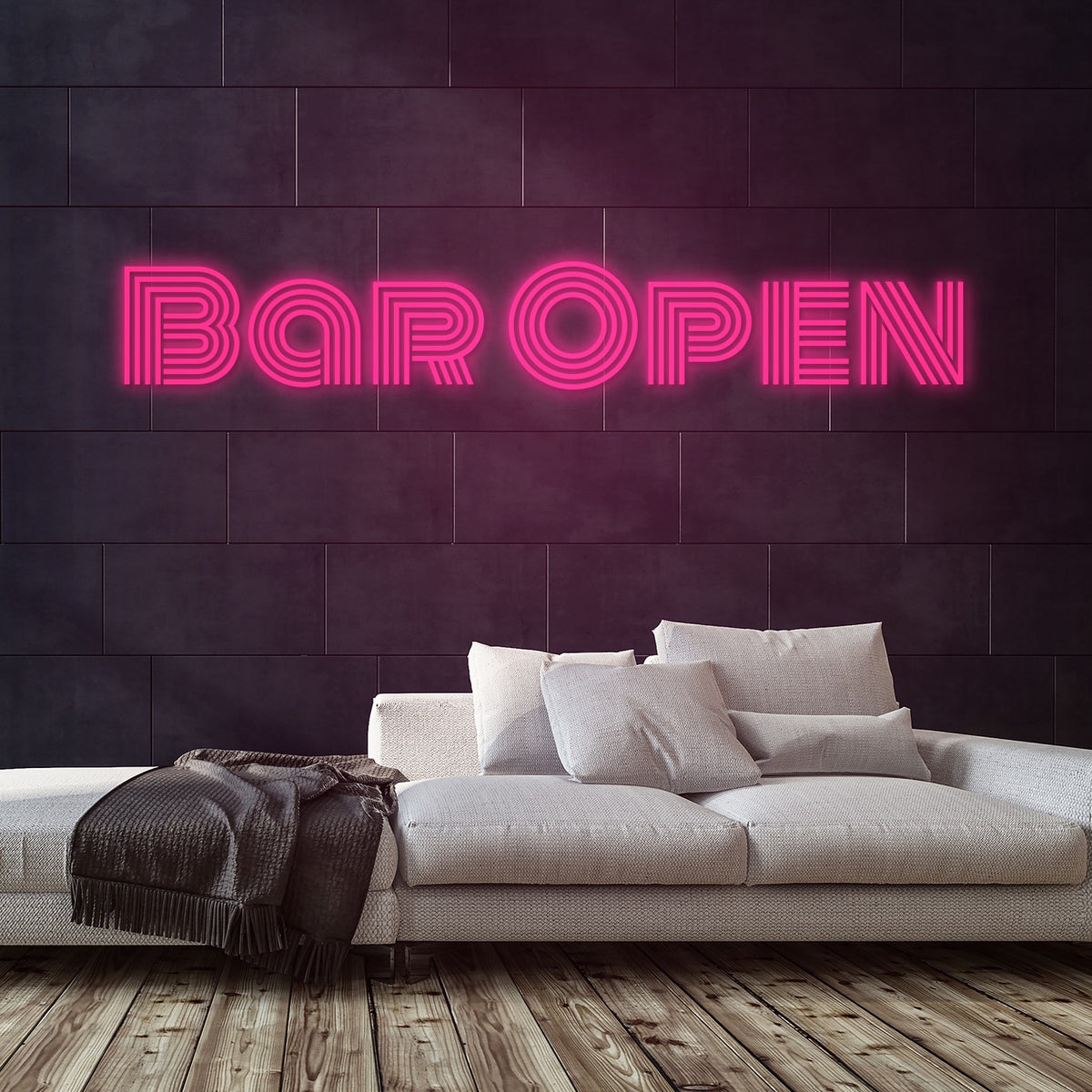Bar Open Neon Sign — Pink neon (room)