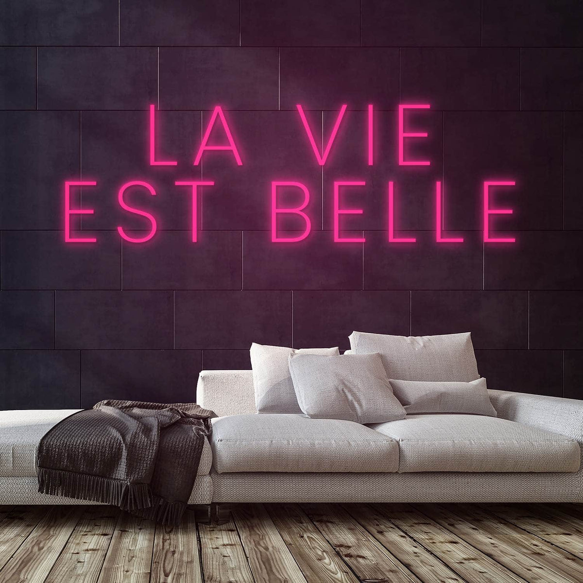 La Vie Est Belle Neon Sign — Pink neon (room)