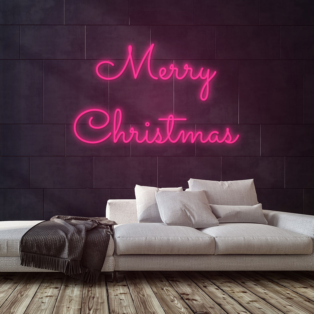 Merry Christmas Neon Sign — Pink neon (room)