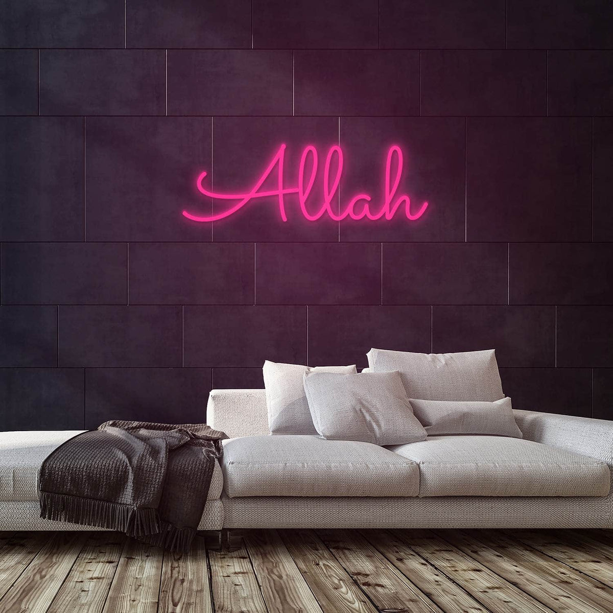 Allah Neon Sign — Pink neon (room)