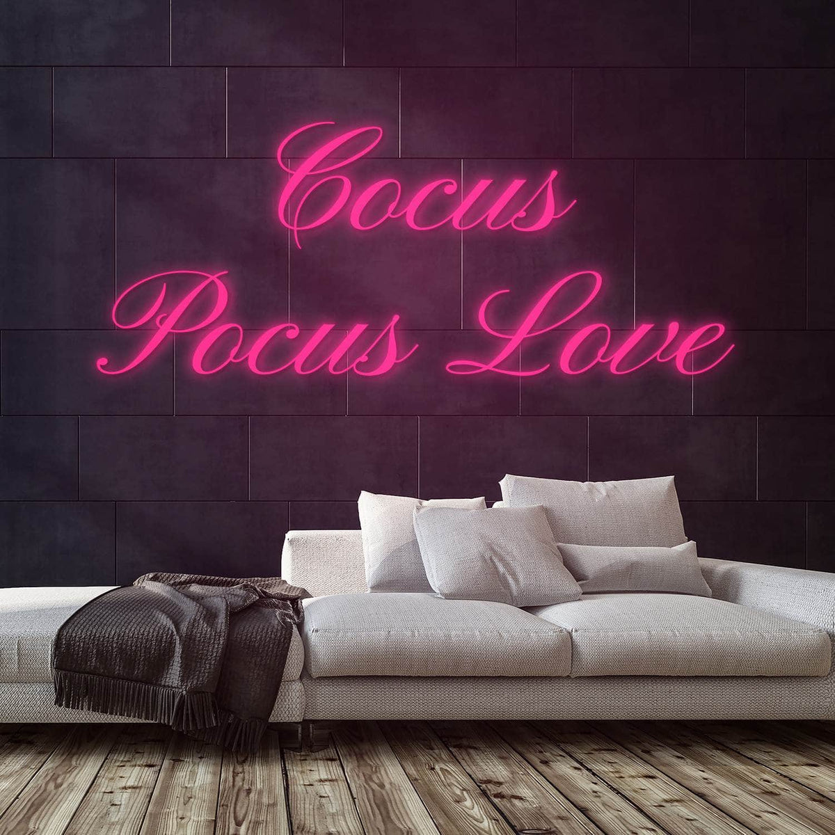 Cocus Pocus Love Neon Sign — Pink neon (room)