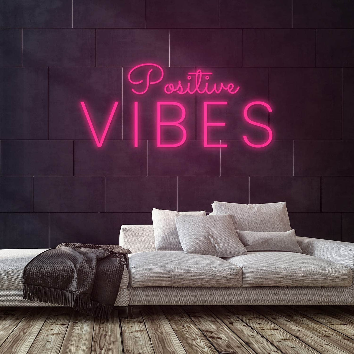 Positive Vibes Neon Sign — Pink neon (room)