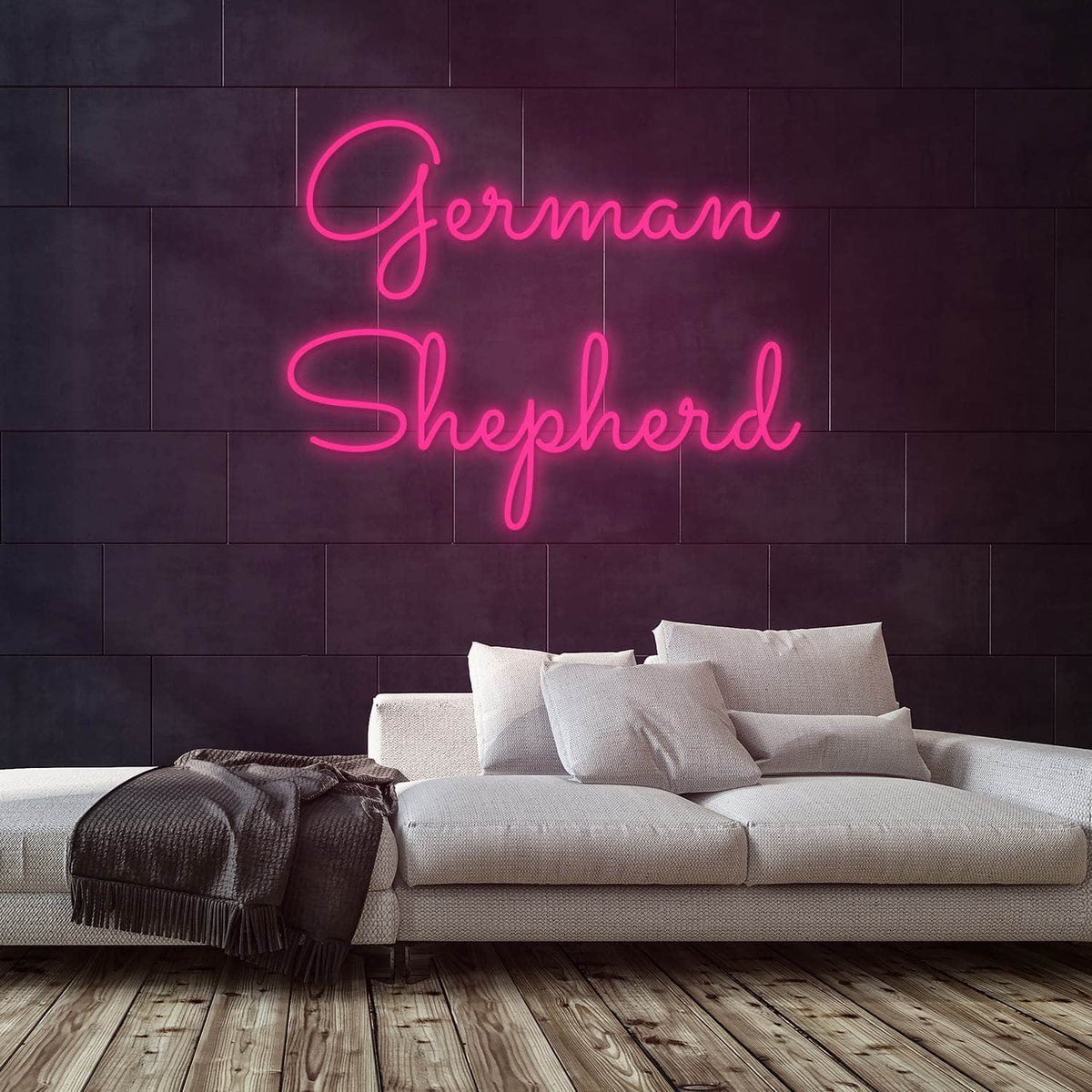 German Shepherd Neon Sign — Pink neon (room)