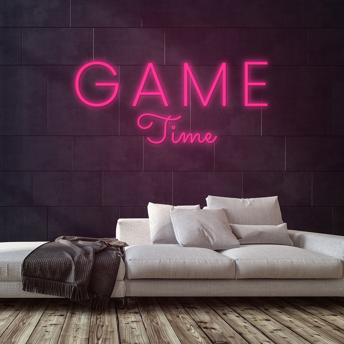 Game Time Neon Sign — Pink neon (room)