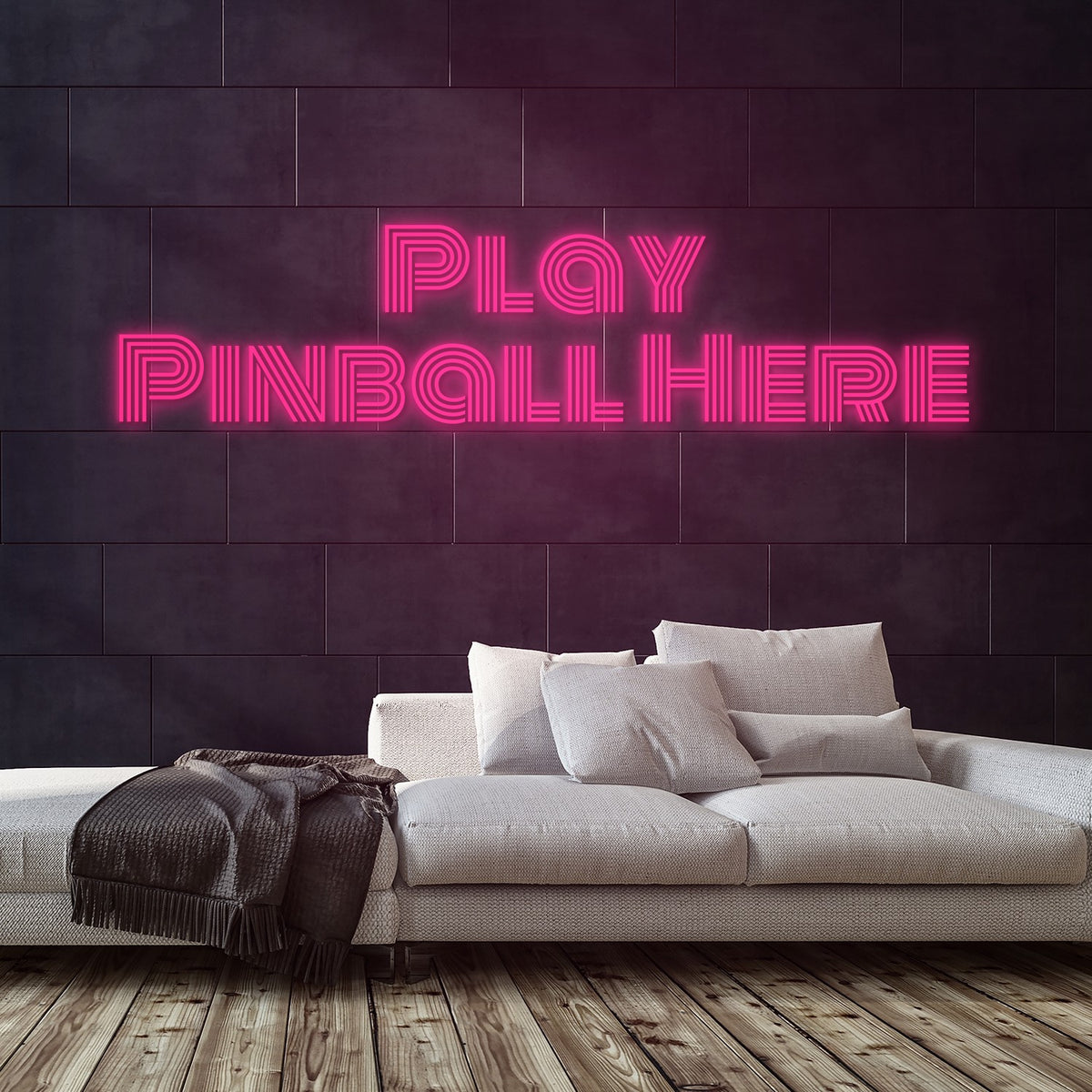 Play Pinball Here Neon Sign — Pink neon (room)