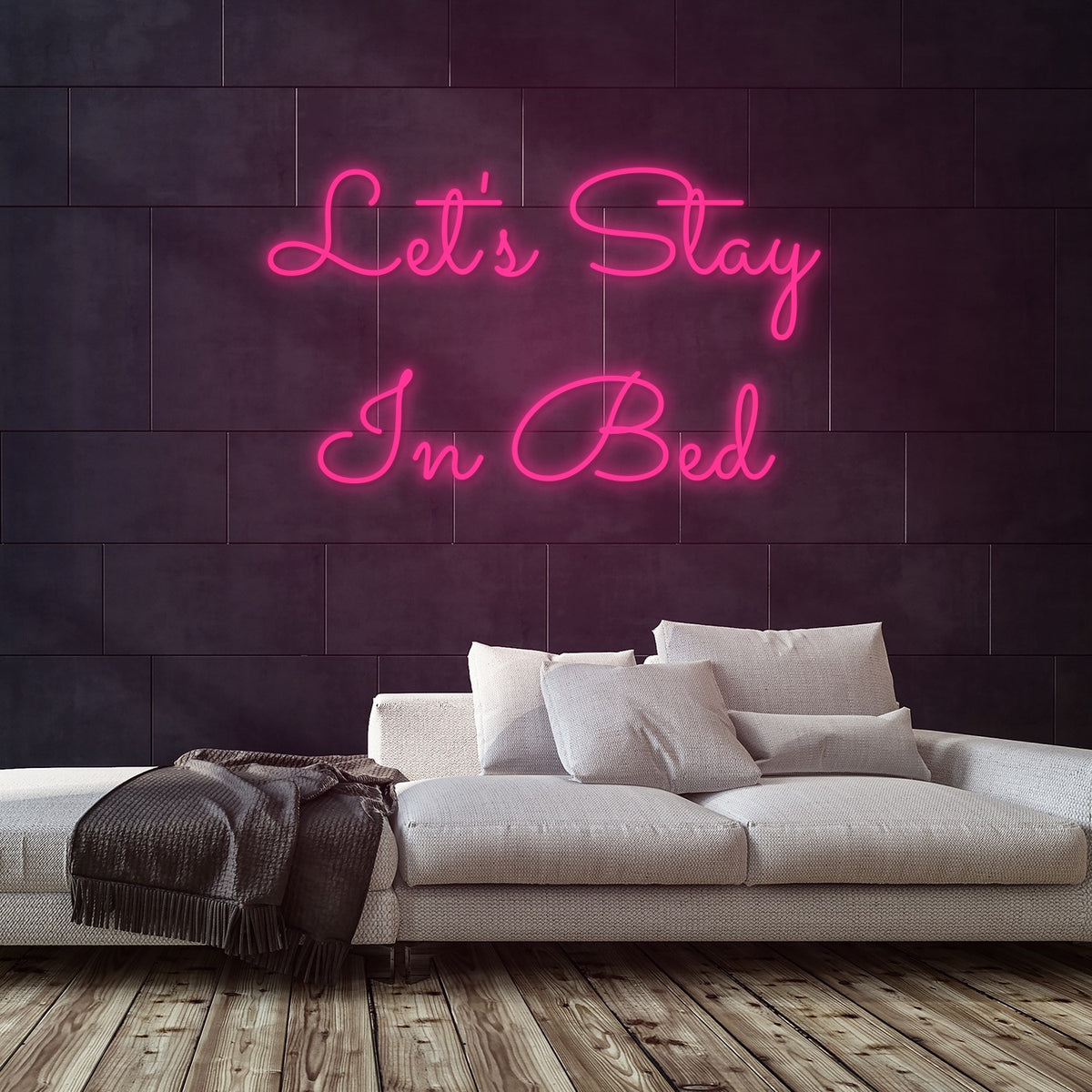 Let's Stay In Bed Neon Sign — Pink neon (room)