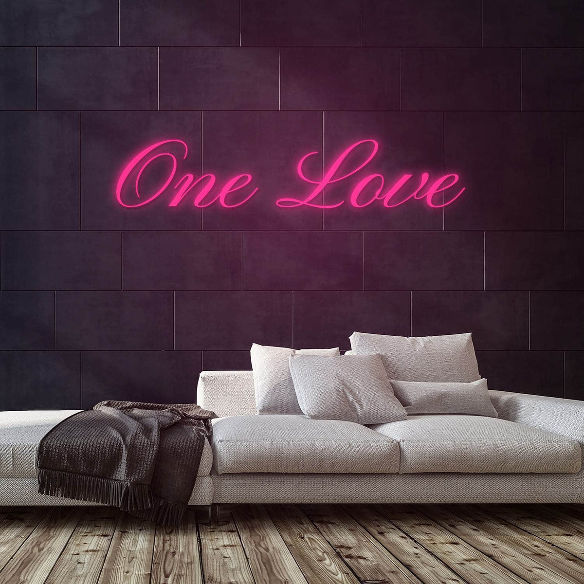 One Love Neon Sign — Pink neon (room)