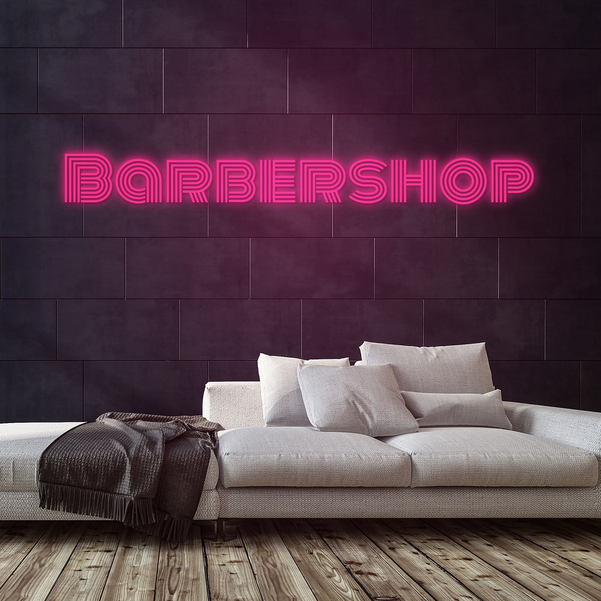 Barbershop Neon Sign — Pink neon (room)