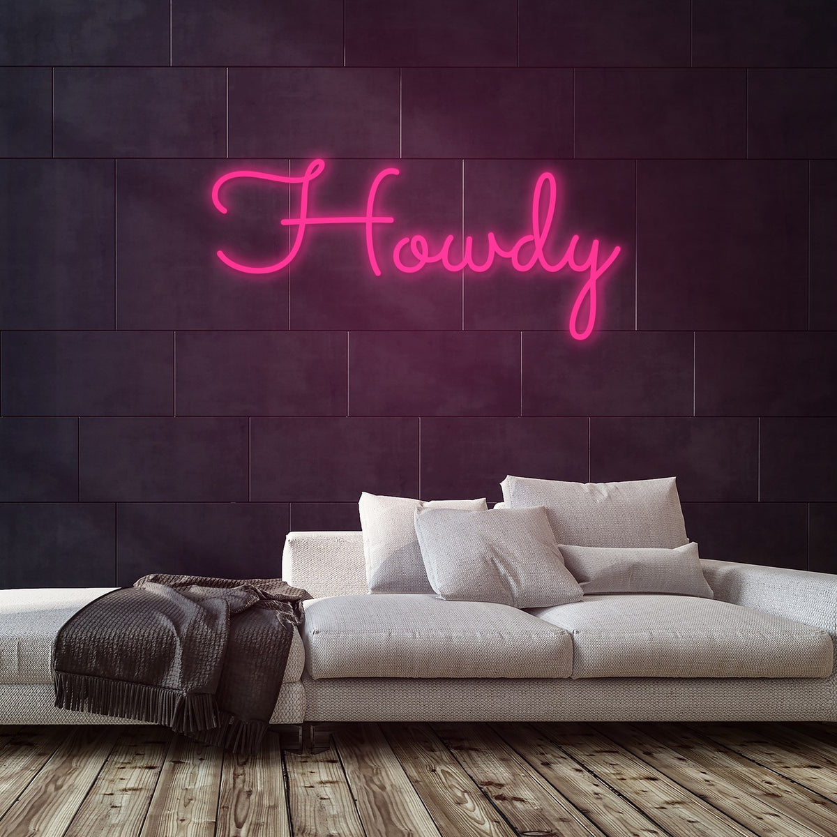 Howdy Neon Sign — Pink neon (room)