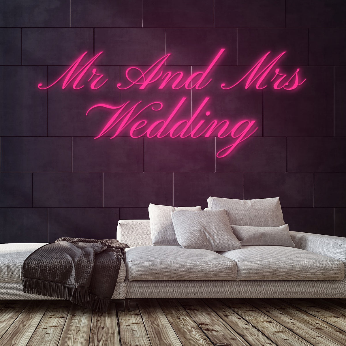 Mr And Mrs Wedding Neon Sign — Pink neon (room)