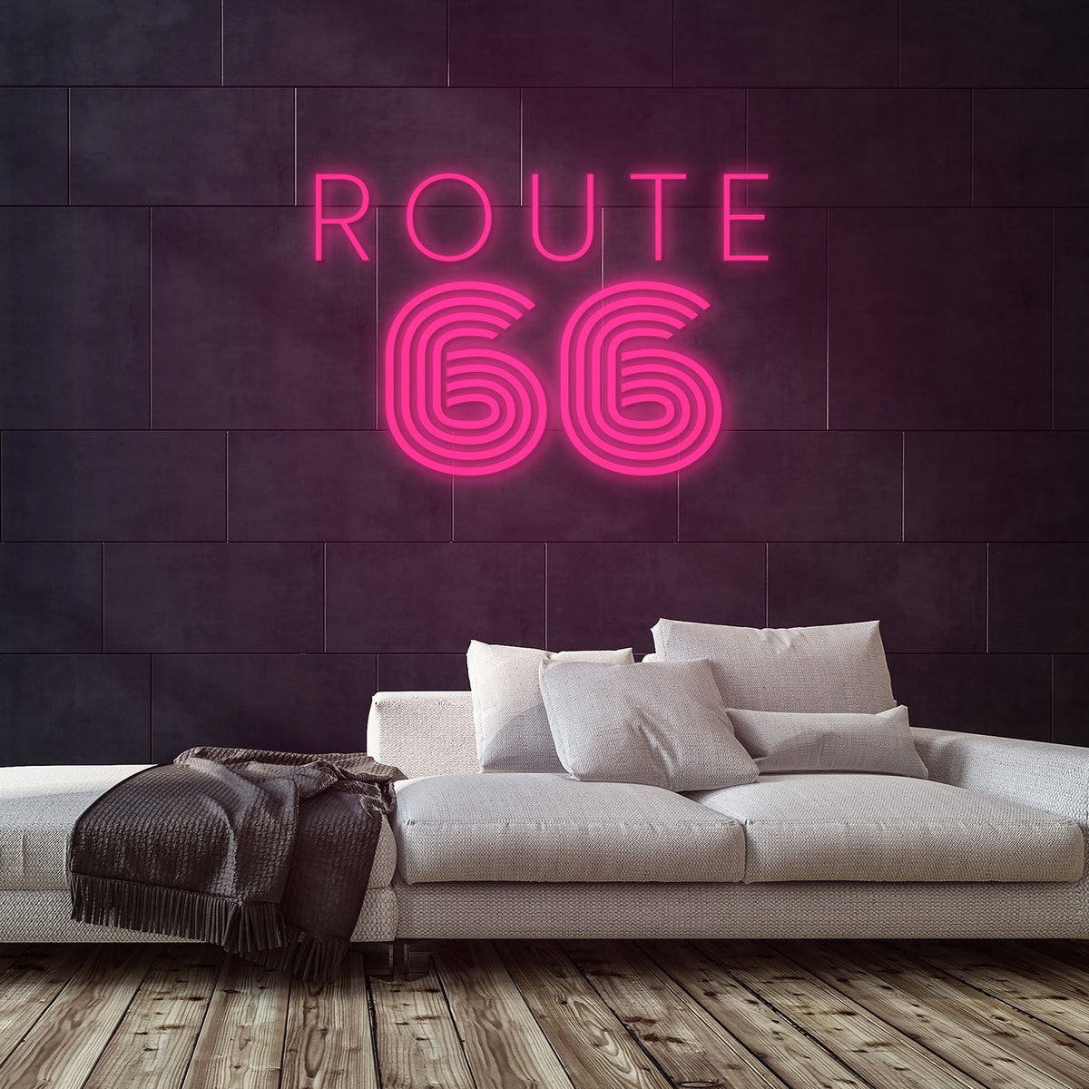 Route 66 Neon Sign — Pink neon (room)
