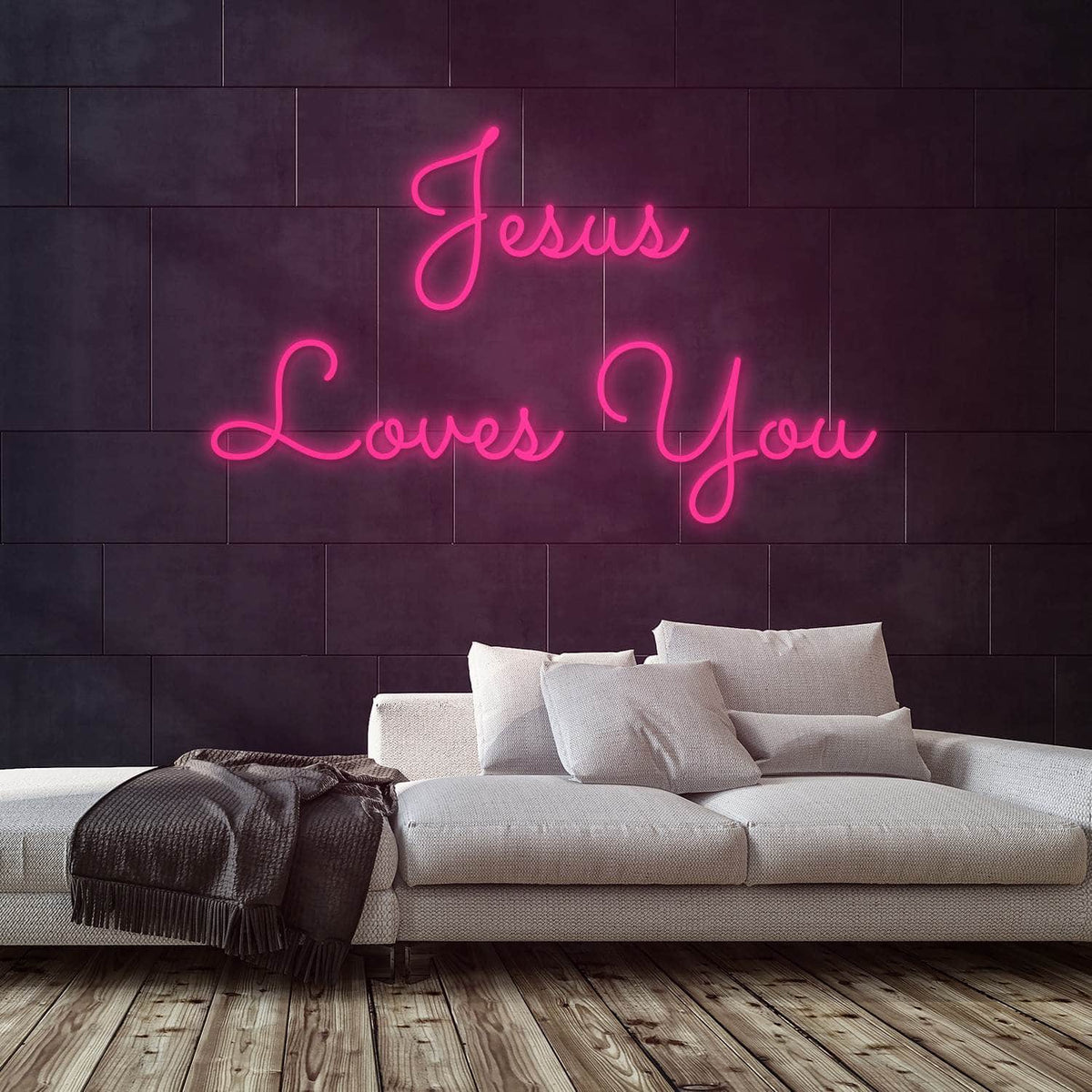 Jesus Loves You Neon Sign — Pink neon (room)