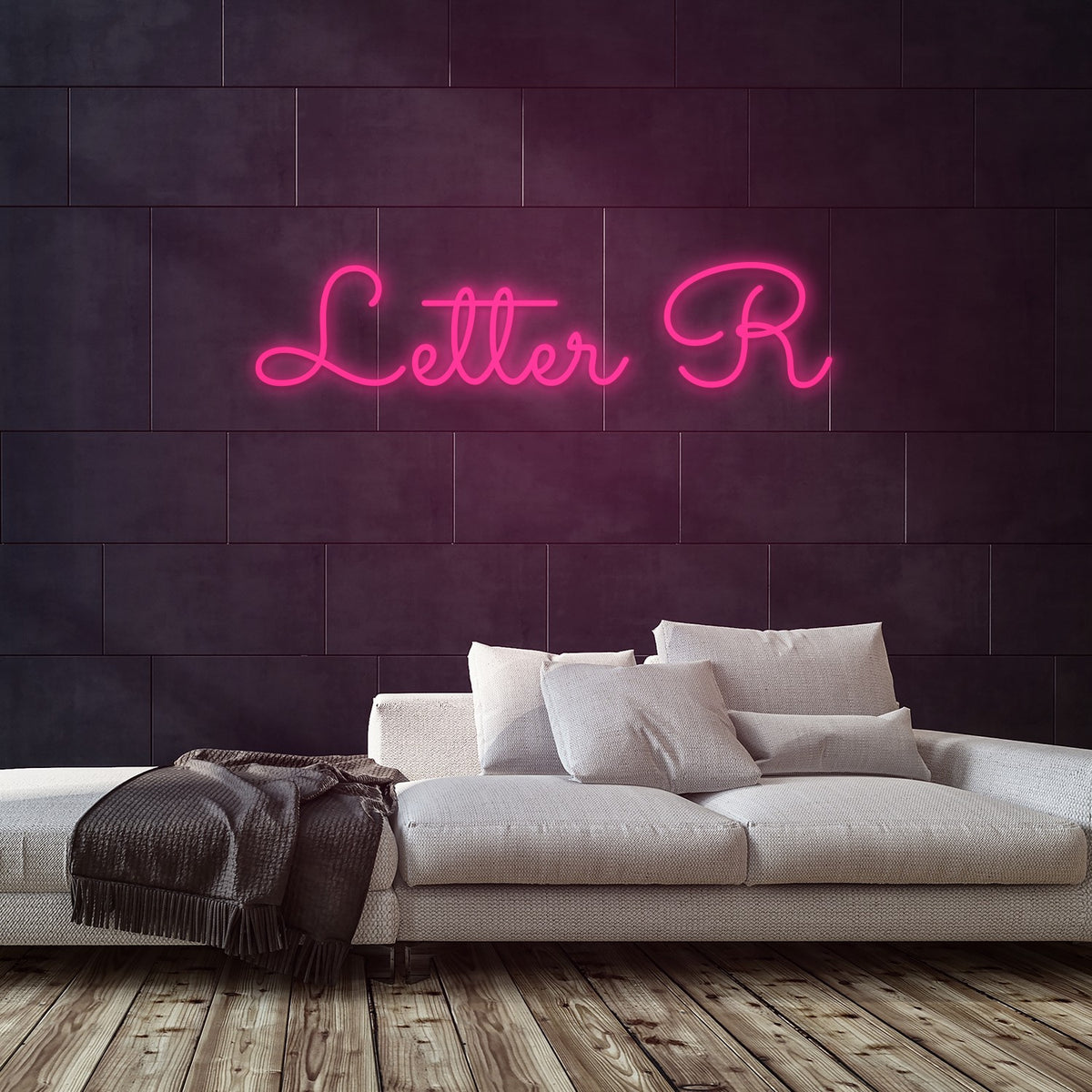 Letter R Neon Sign — Pink neon (room)