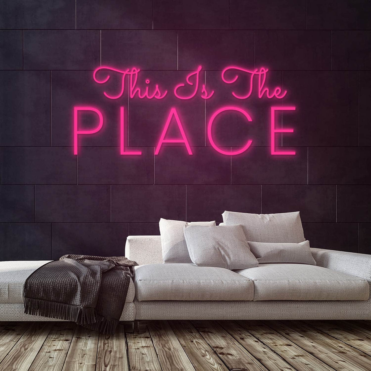 This Is The Place Neon Sign — Pink neon (room)