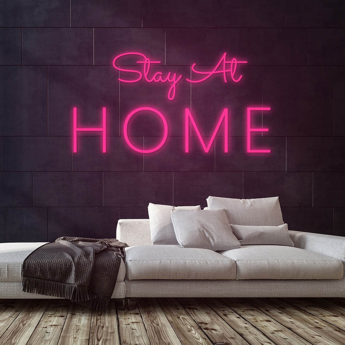 Stay At Home Neon Sign — Pink neon (room)