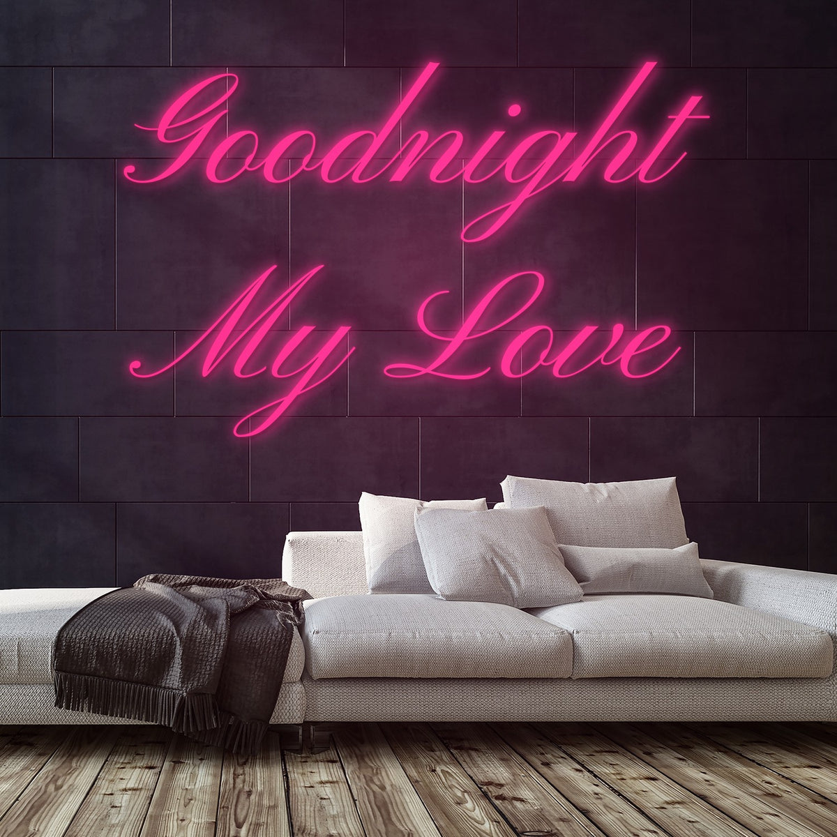 Goodnight My Love Neon Sign — Pink neon (room)