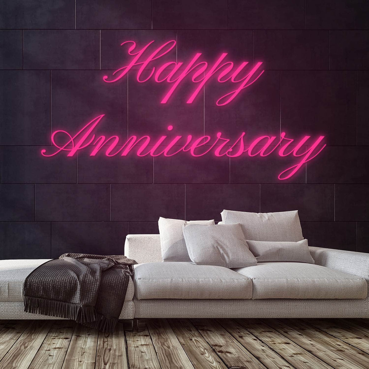 Happy Anniversary Neon Sign — Pink neon (room)