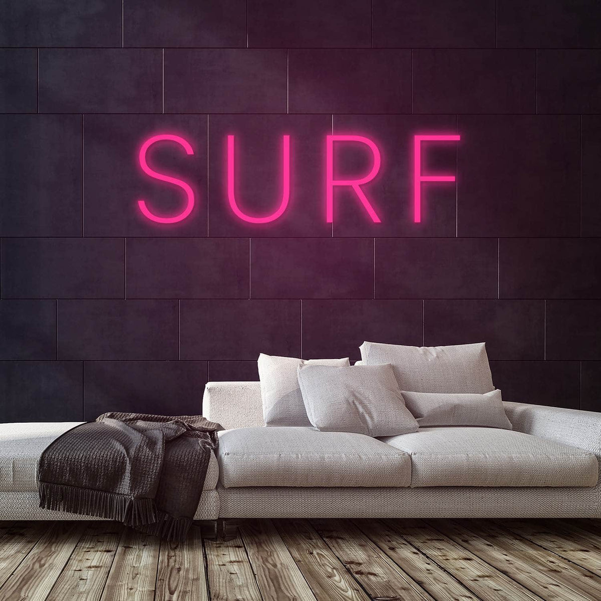Surf Neon Sign — Pink neon (room)