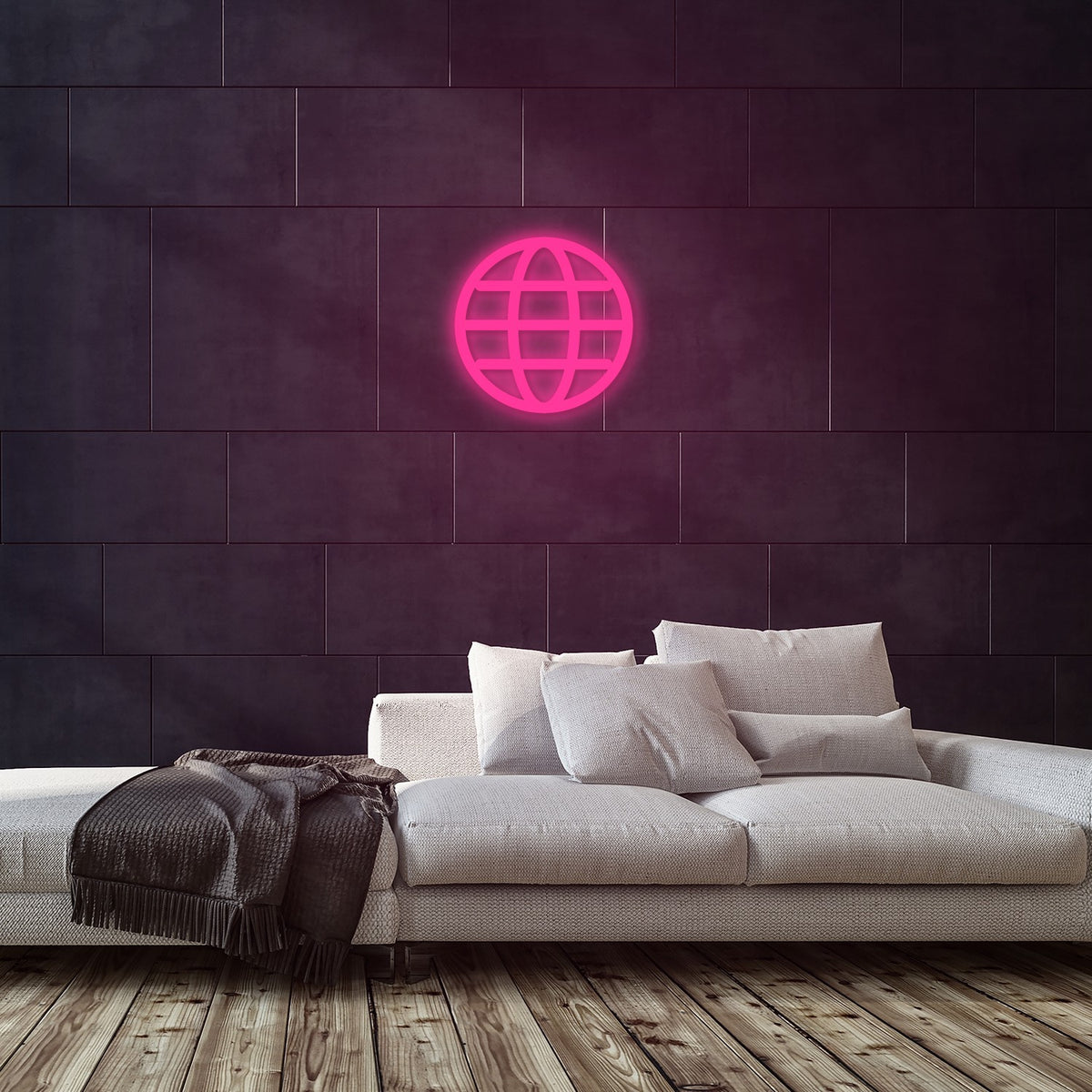 Globe Neon Sign — Pink neon (room)