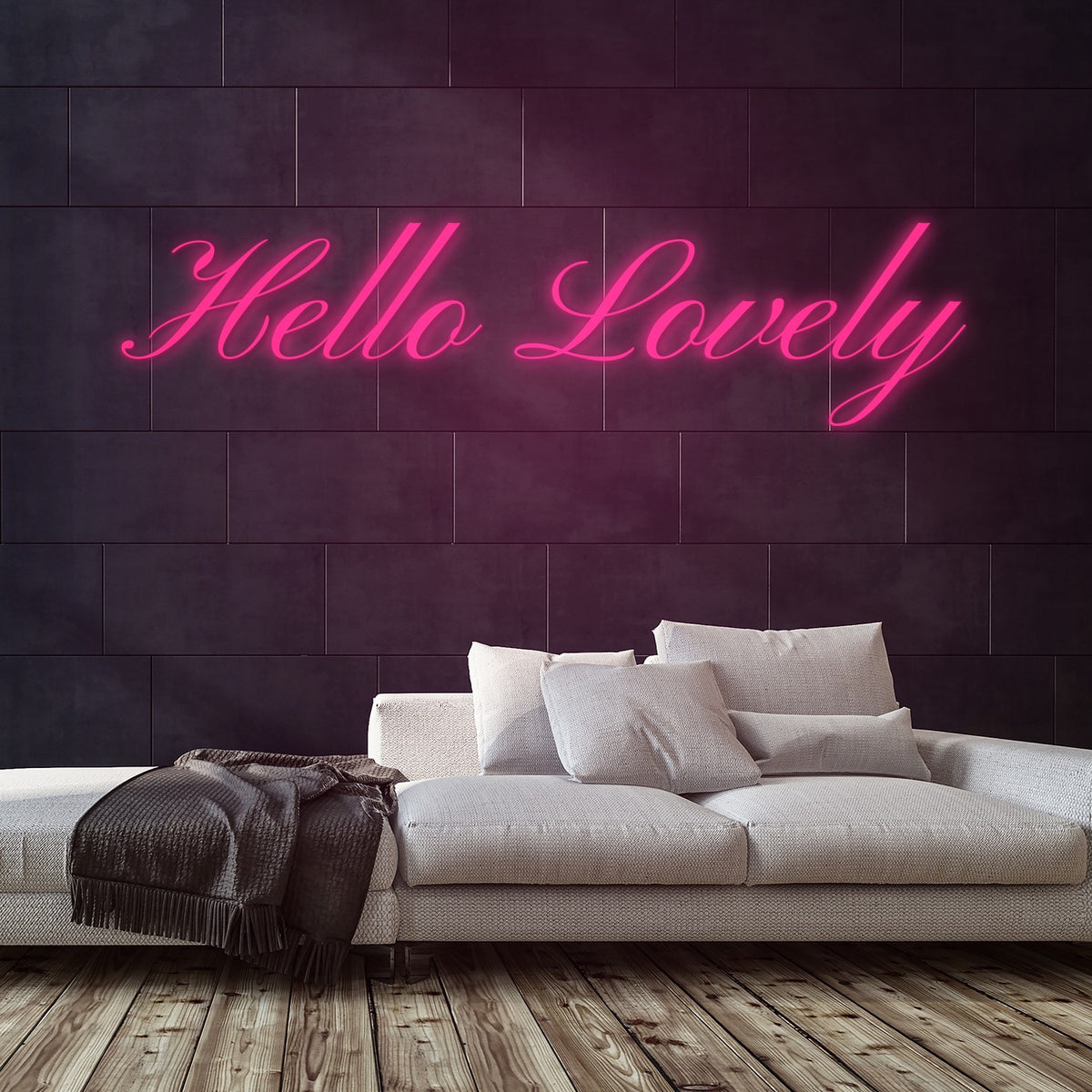 Hello Lovely Neon Sign — Pink neon (room)
