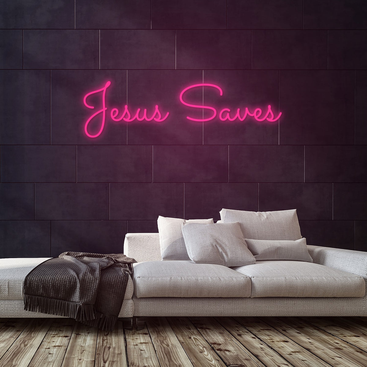 Jesus Saves Neon Sign — Pink neon (room)