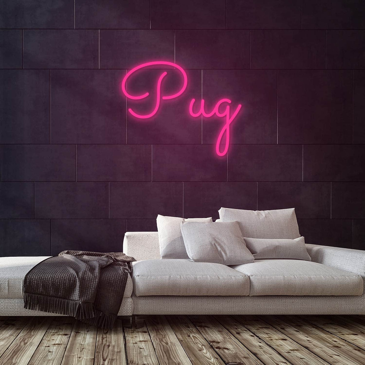 Pug Neon Sign — Pink neon (room)