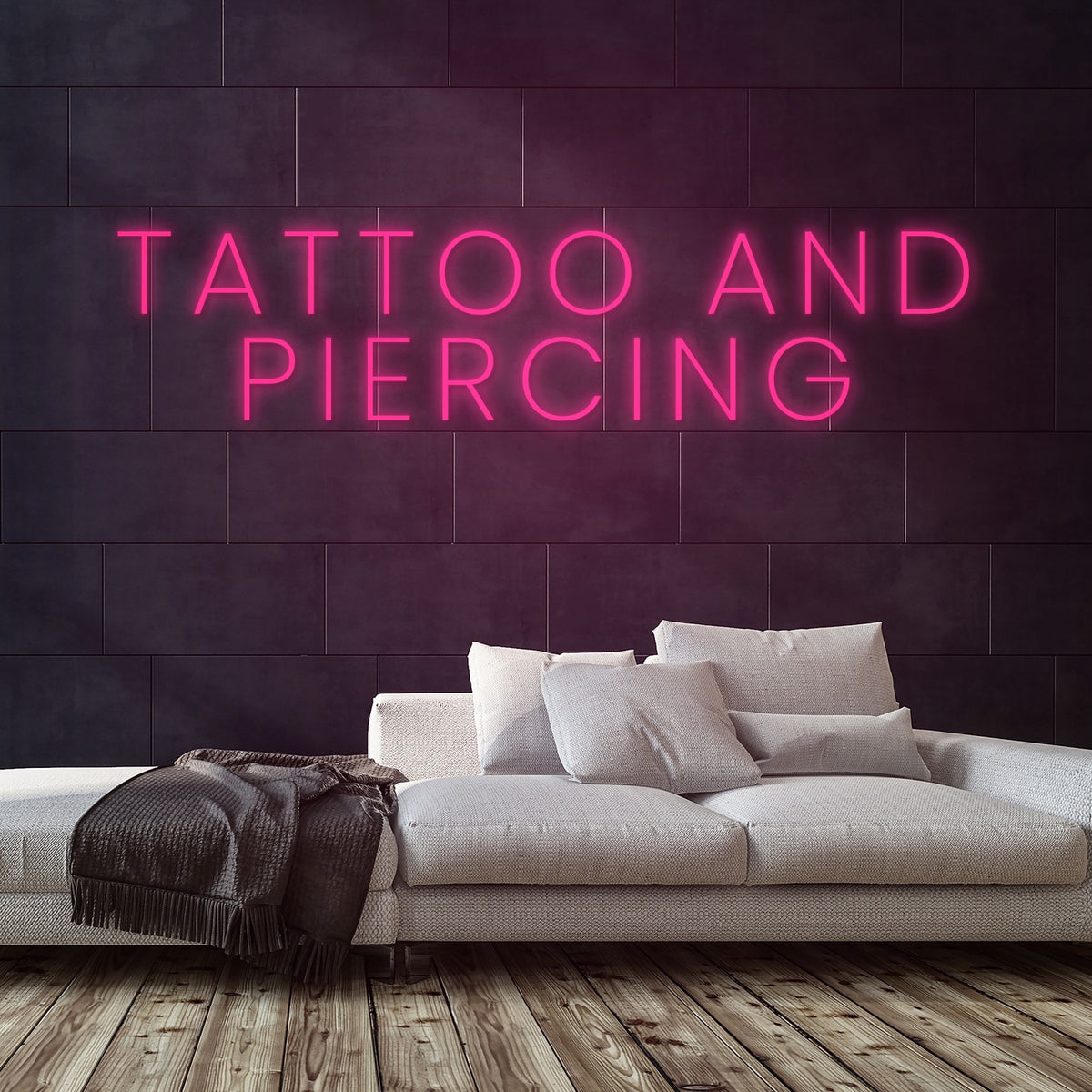 Tattoo And Piercing Neon Sign — Pink neon (room)