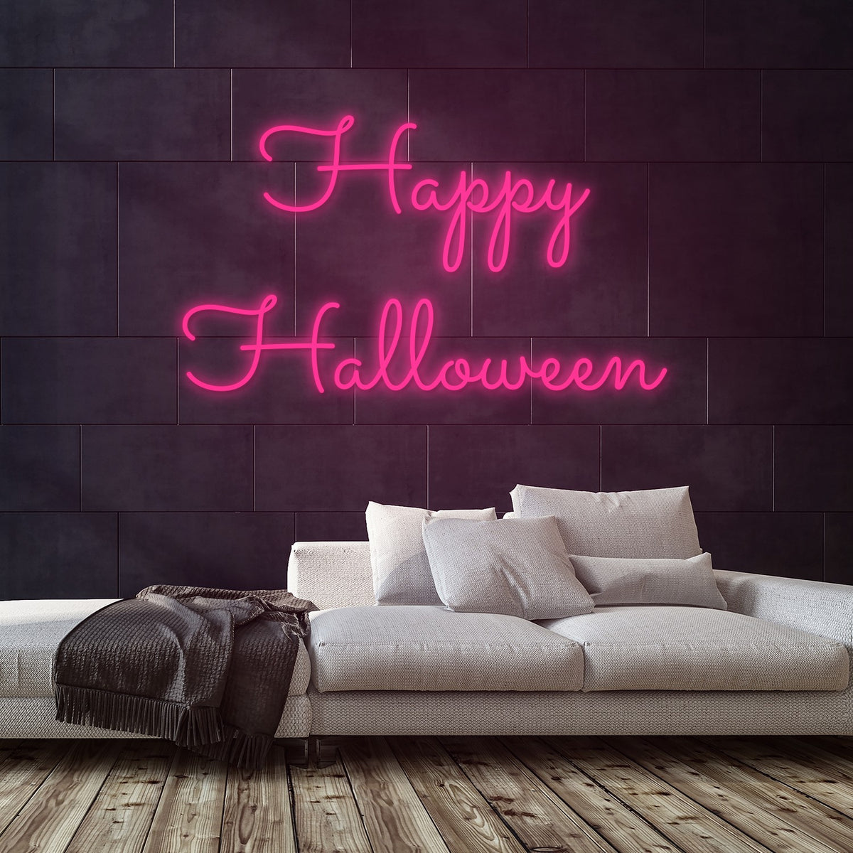 Happy Halloween Neon Sign — Pink neon (room)