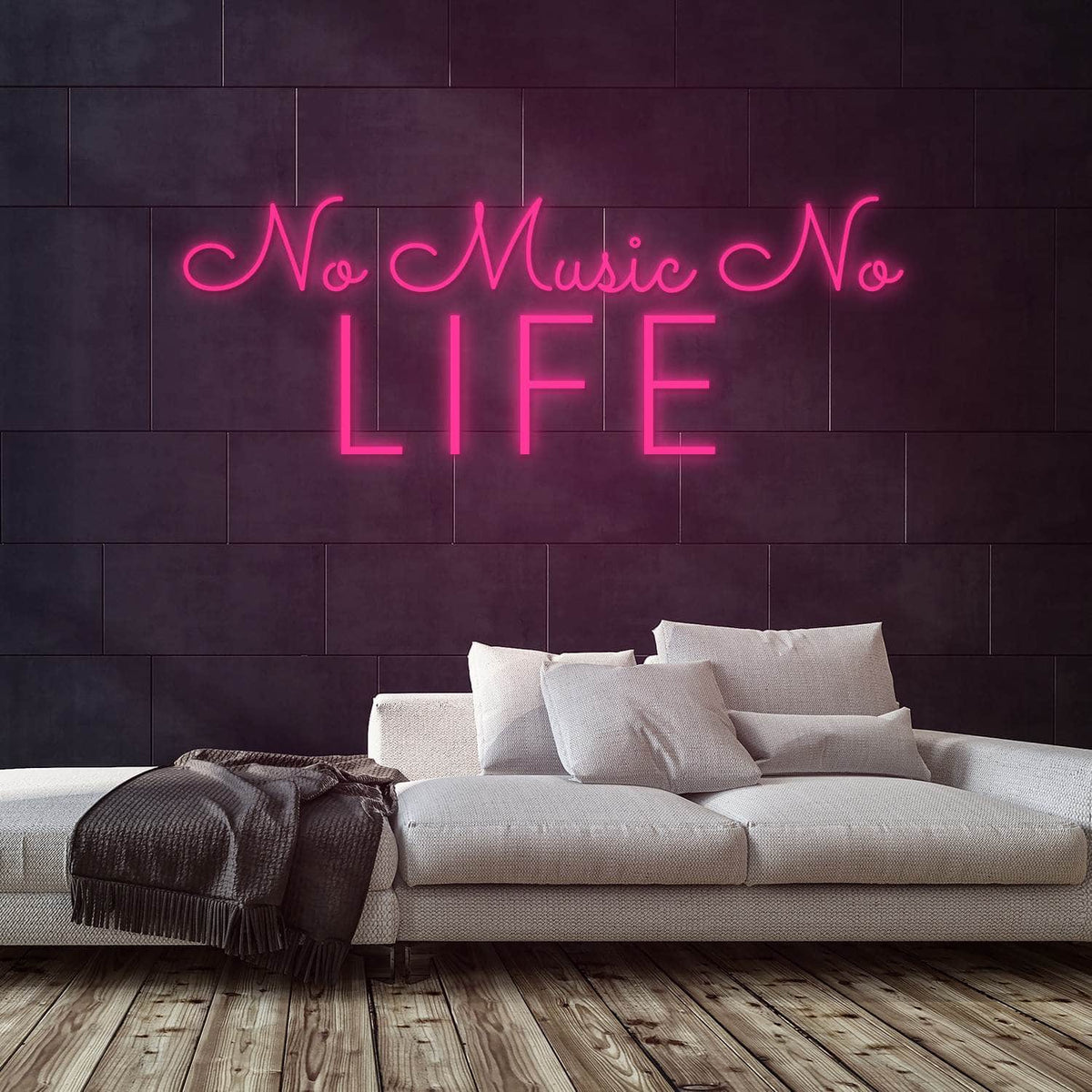 No Music No Life Neon Sign — Pink neon (room)