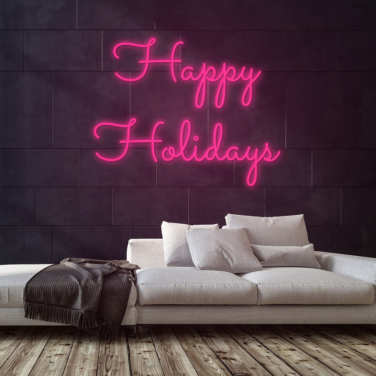 Happy Holidays Neon Sign — Pink neon (room)