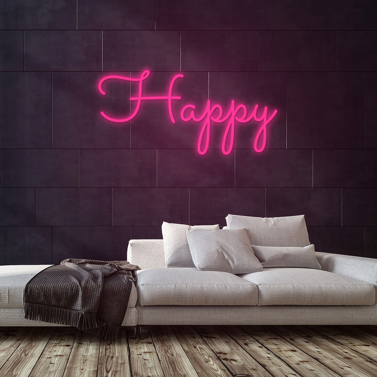 Happy Neon Sign — Pink neon (room)