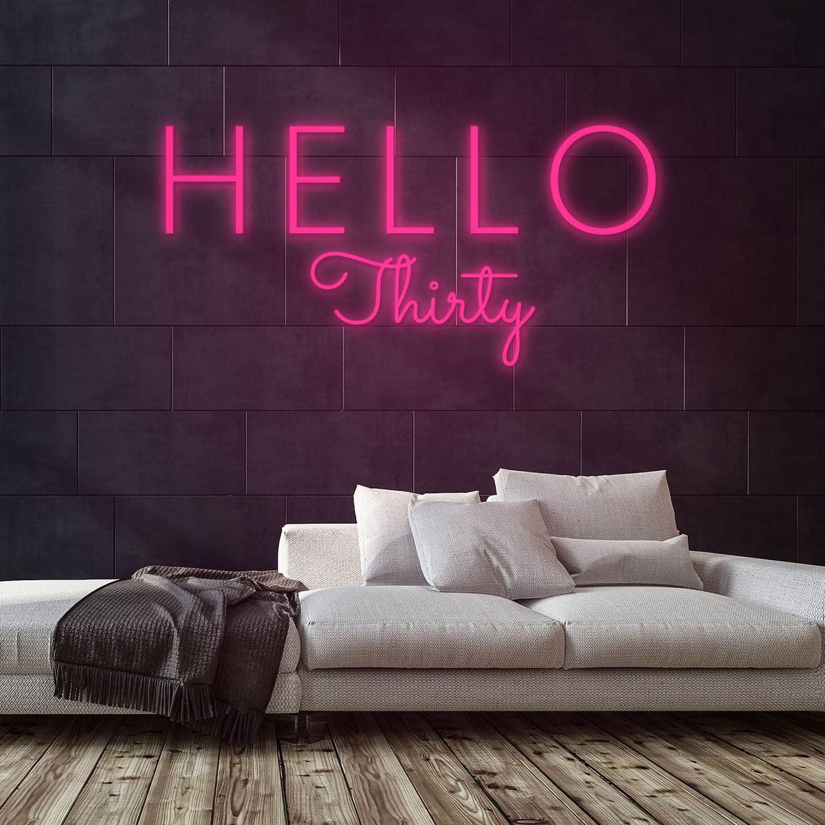 Hello Thirty Neon Sign — Pink neon (room)