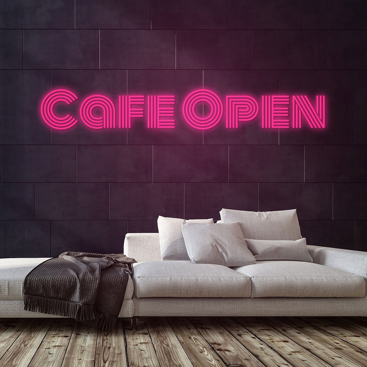 Cafe Open Neon Sign — Pink neon (room)