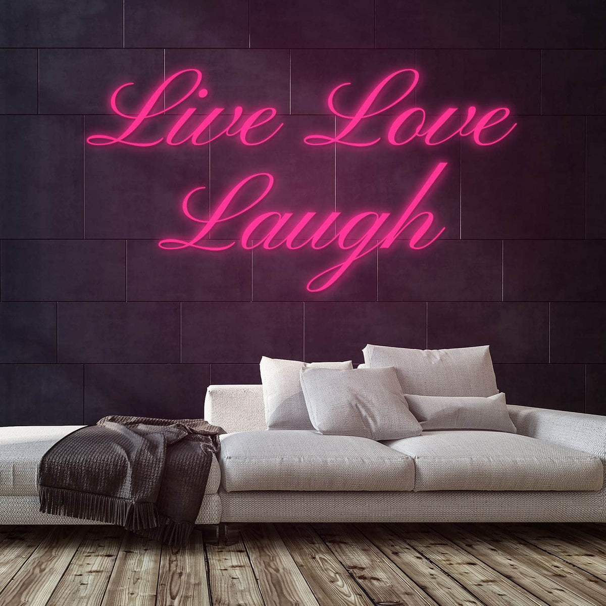 Live Love Laugh Neon Sign — Pink neon (room)