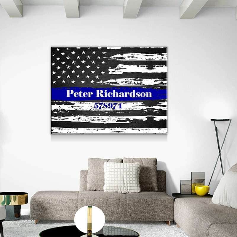 Custom Personalized Thin Blue Line Wall Art Canvas Freaks
