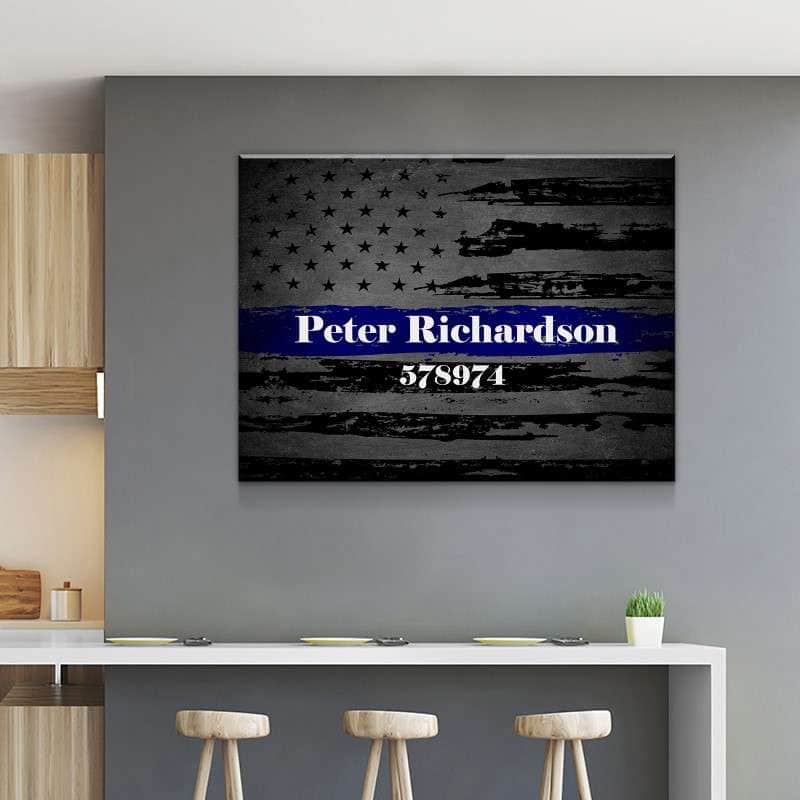 Custom Personalized Thin Blue Line Wall Art Canvas Freaks