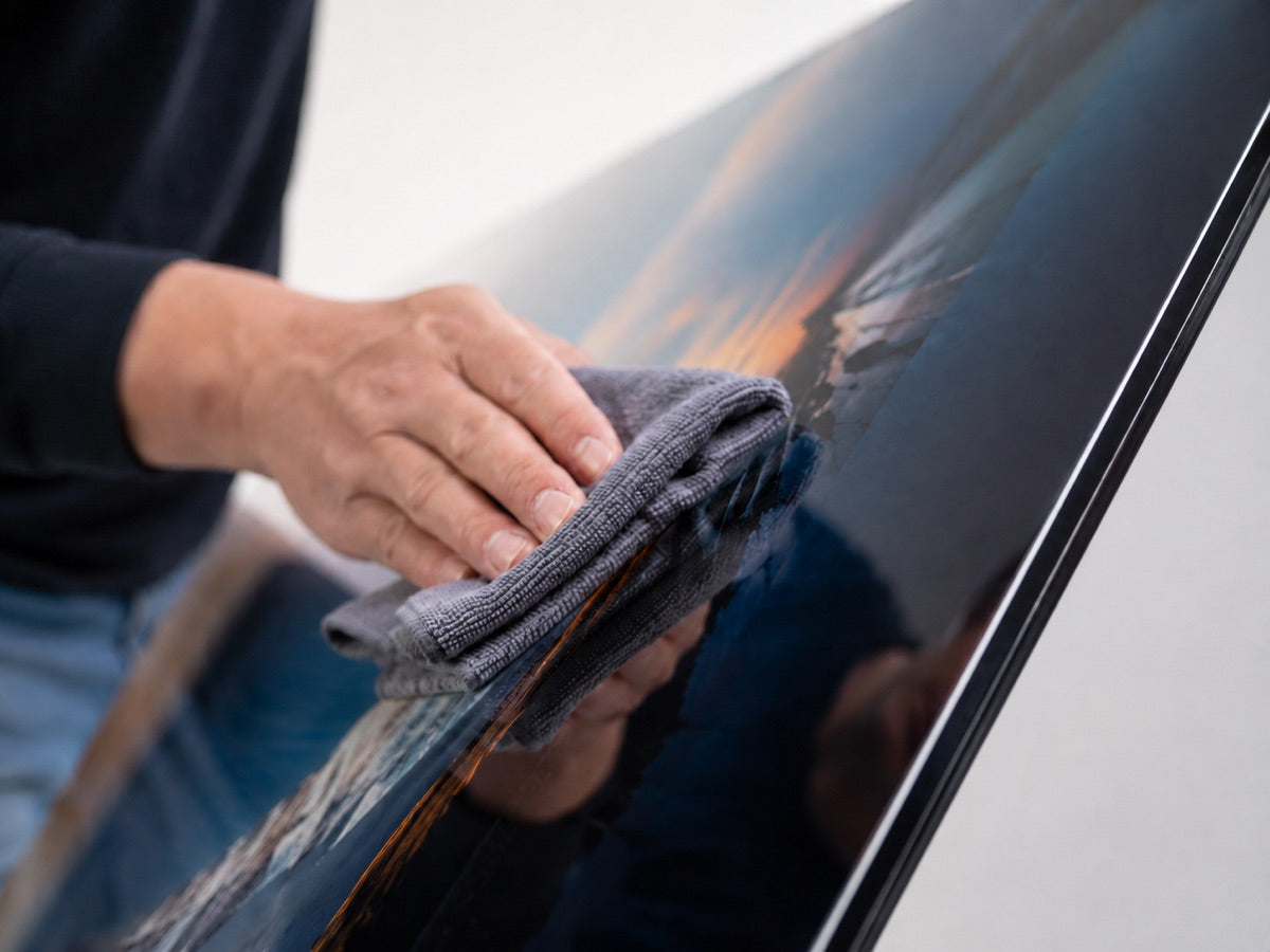A Canvas Freaks acrylic piece being hand-finished in our workshop